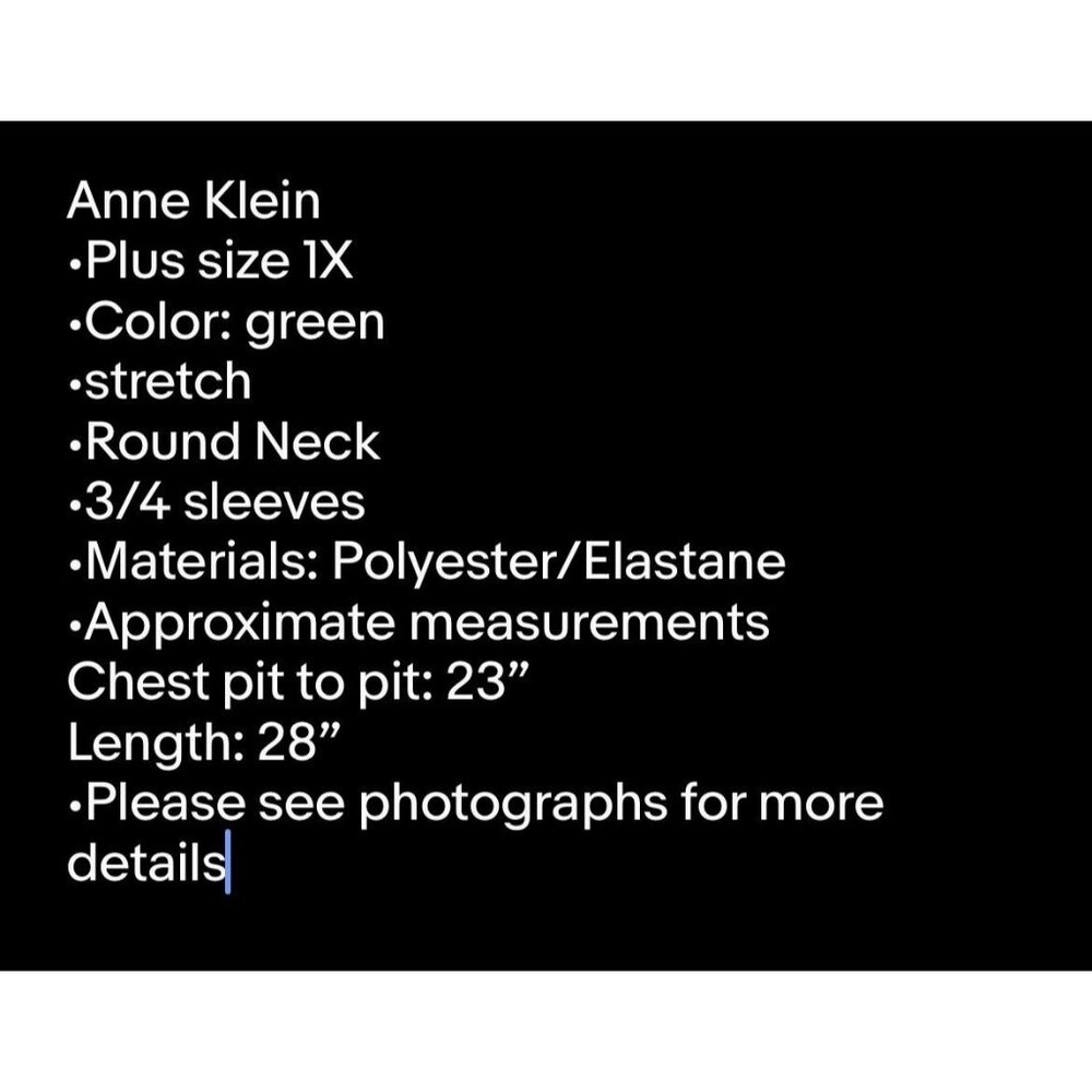 Anne Klein women Top Plus size 1X green stretch 3/4 Sleeves NWT - Picture 3 of 10